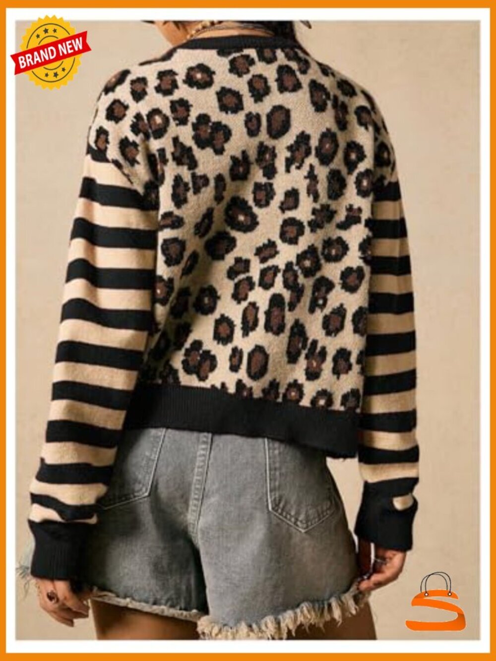 Cardigan Sweater Y2k Striped Button Down Long Sleeve Crewneck Colorblock Trendy - Picture 2 of 5